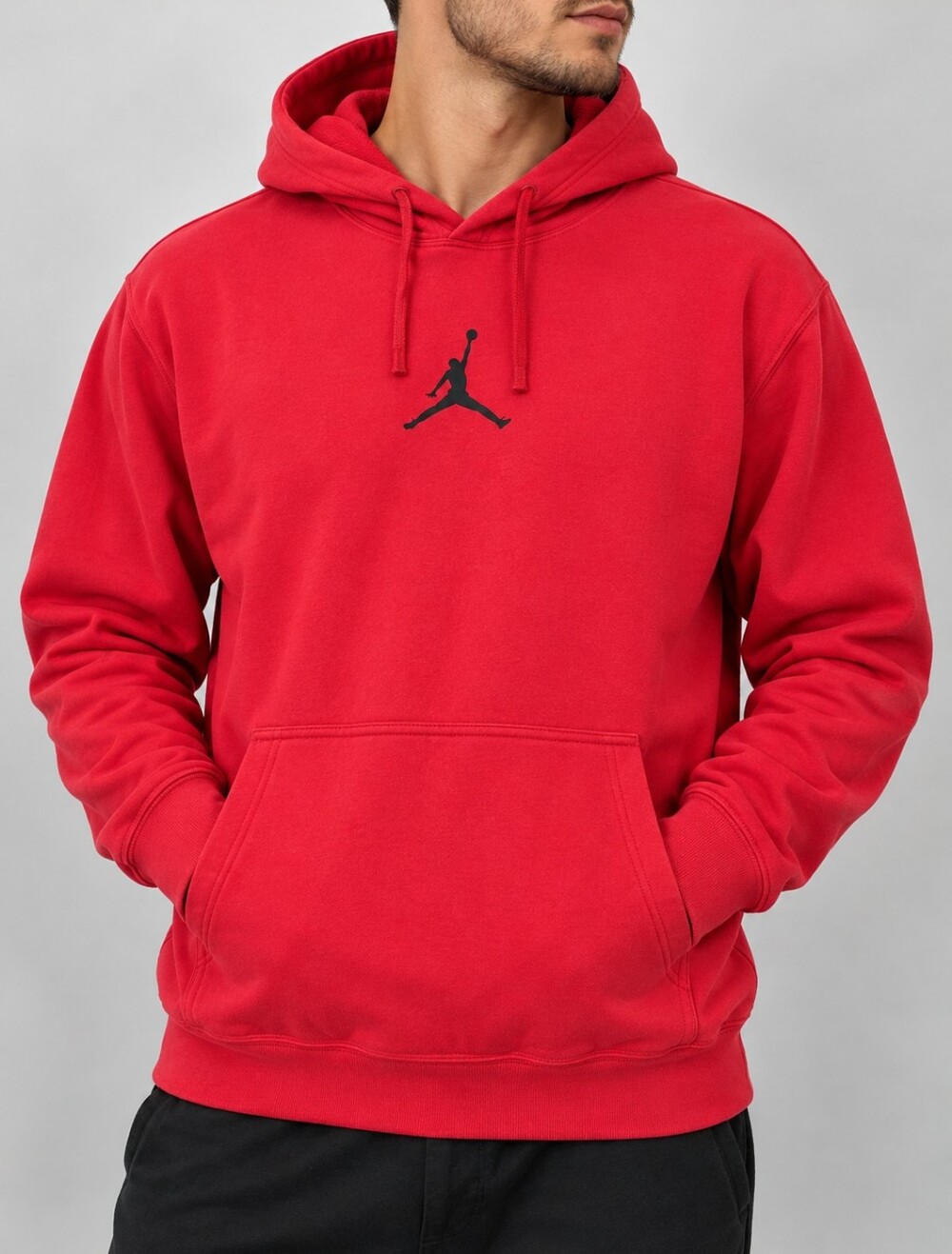 Jordan Red Hooded Pullover with Black Jumpman